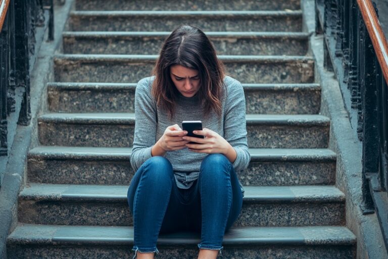 Una mujer con adicción al móvil