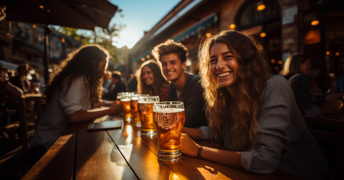 Varios jóvenes adolescente bebiendo alcohol