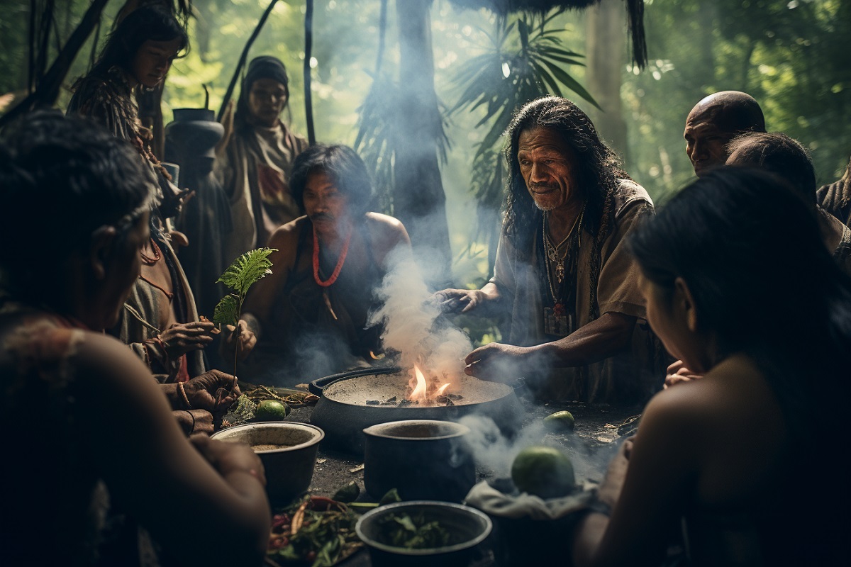 Ceremonia de ayahuasca con varios participantes