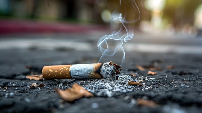 cigarrillo apagado en el suelo al dejar de fumar