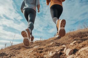 Dos personas haciendo deporte en la montaña