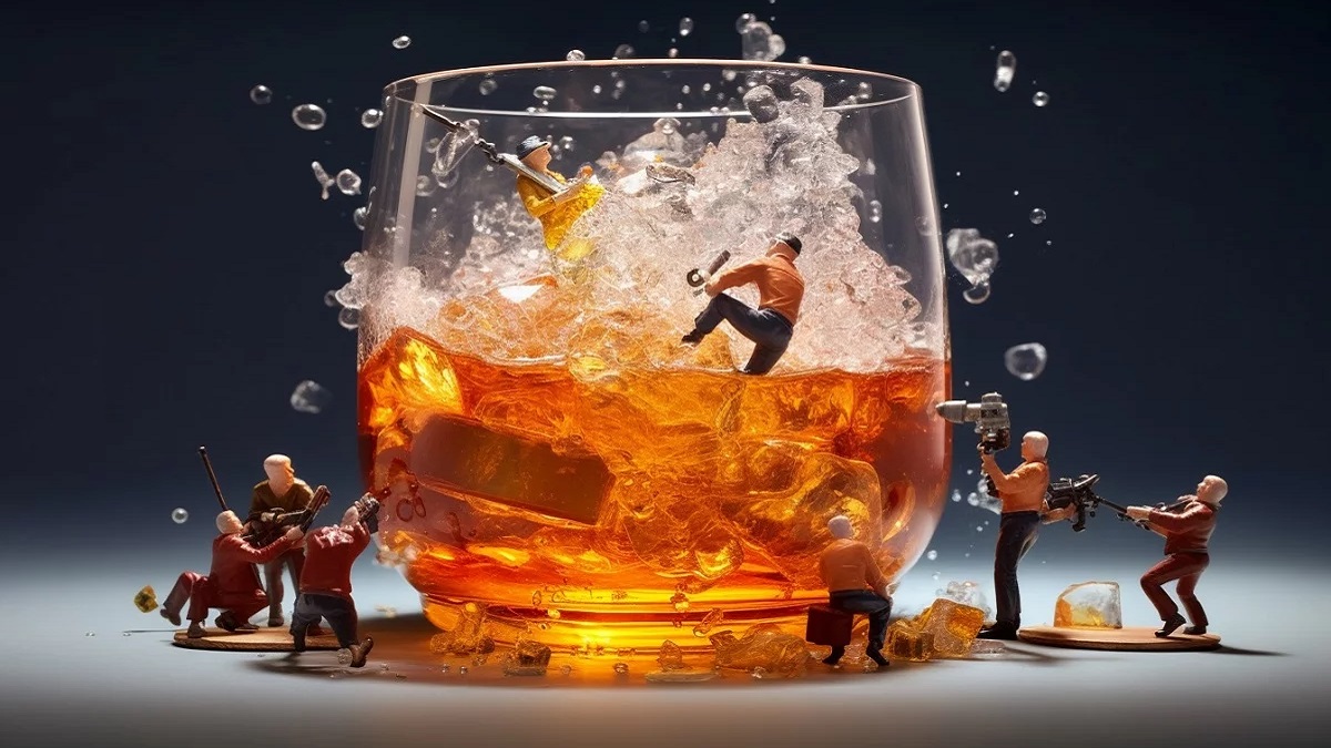 un grupo de personas intentando ayudar a un familiar alcohólico
