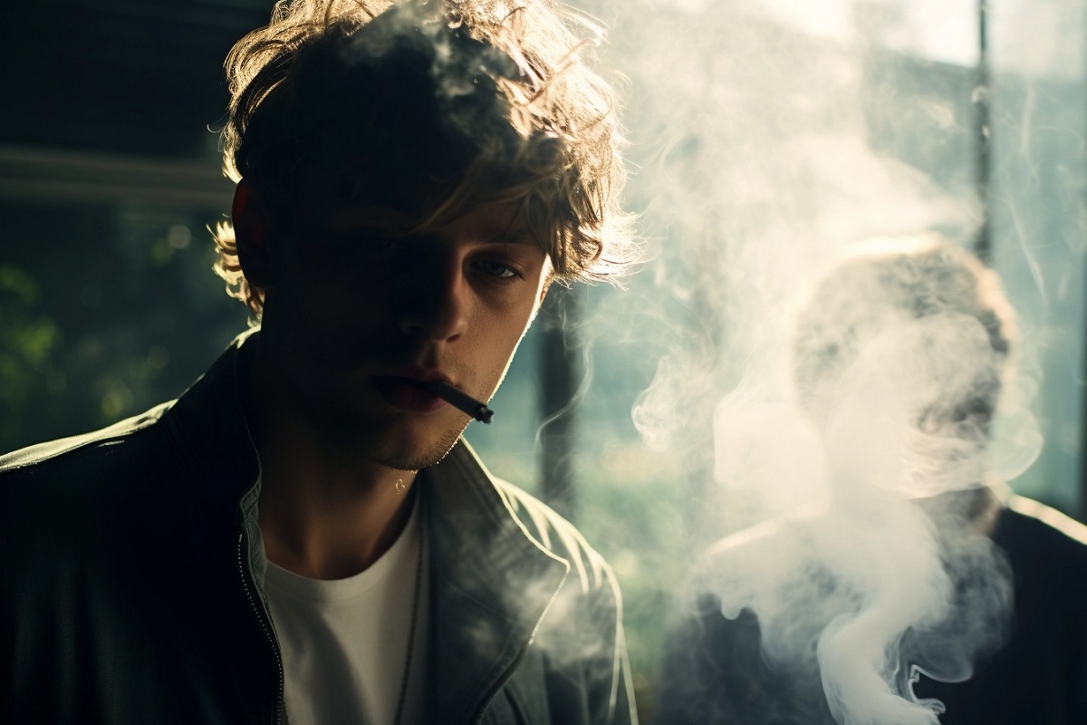 Jóven adolescente fumando porros de marihuana