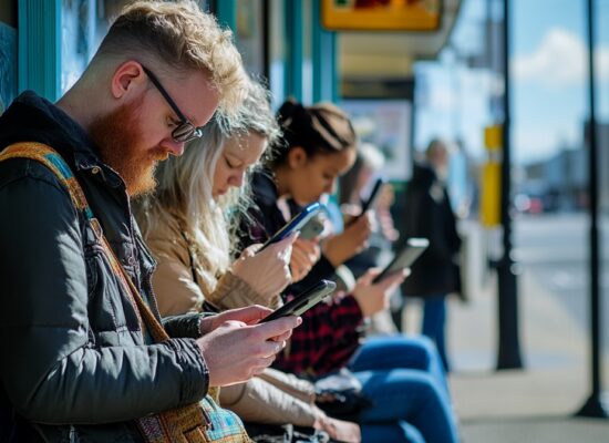 Varias personas con adicción al teléfono móvil