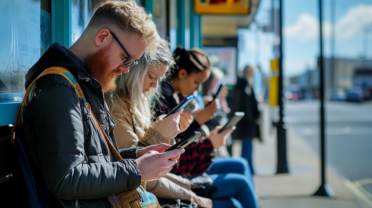 Varias personas con adicción al teléfono móvil