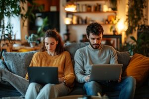 Pareja de jóvenes con adicción a internet