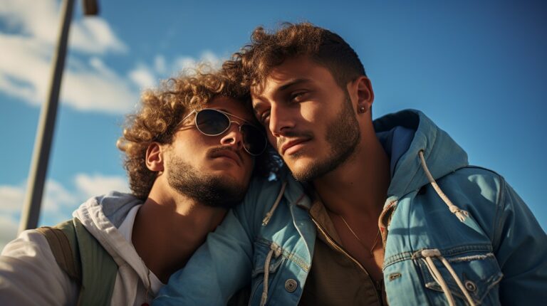 Dos homosexuales tomando el sol