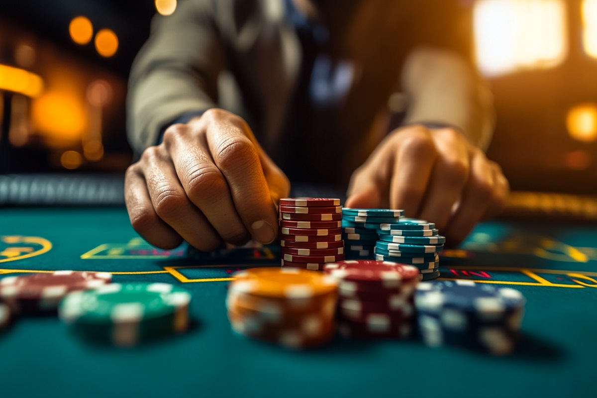 manos de una persona con ludopatía apostando en el casino