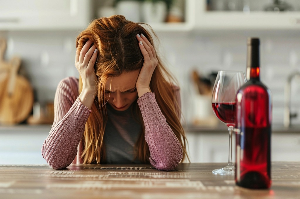 Una mujer con problemas intentando dejar el alcohol