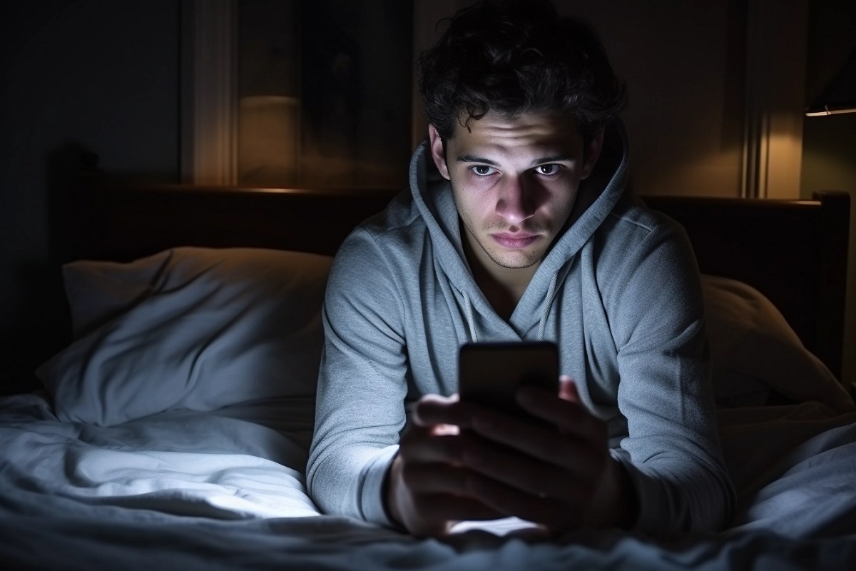 Un adolescente mirando pornografía en su teléfono móvil