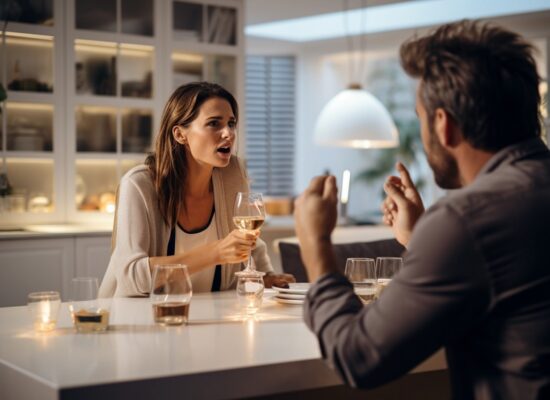 Una pareja alcohólica discutiendo en la cocina