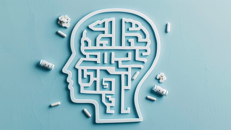 Silueta del cerebro humano y su relación con las adicciones.