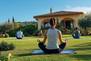 Práctica de Yoga en el jardín del centro de desintoxicación
