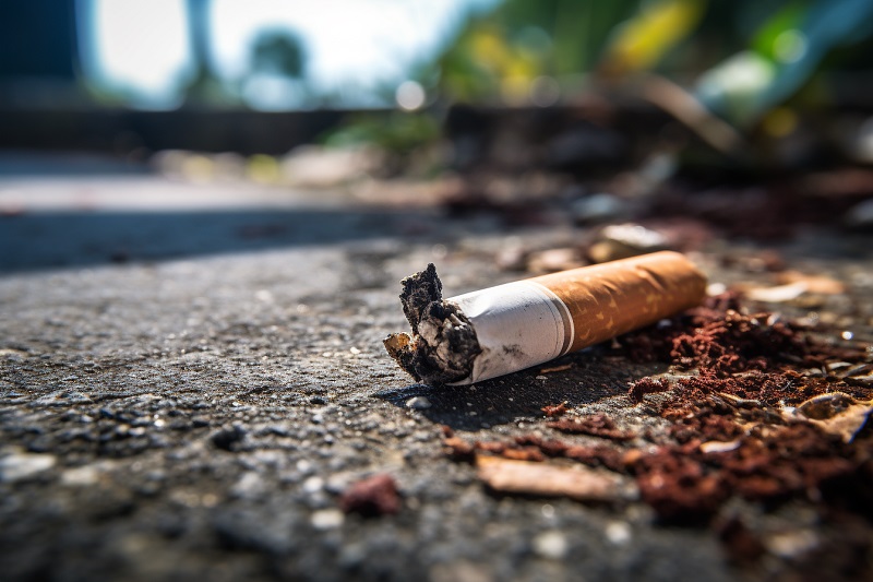 cigarro apagado en el asfalto de la calle